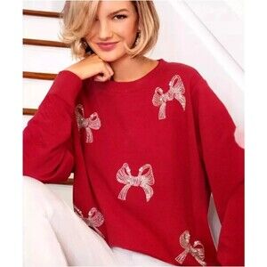 Lilly Pulitzer Ballad Sweatshirt Large Malbec Red Bow Terry Pullover Top